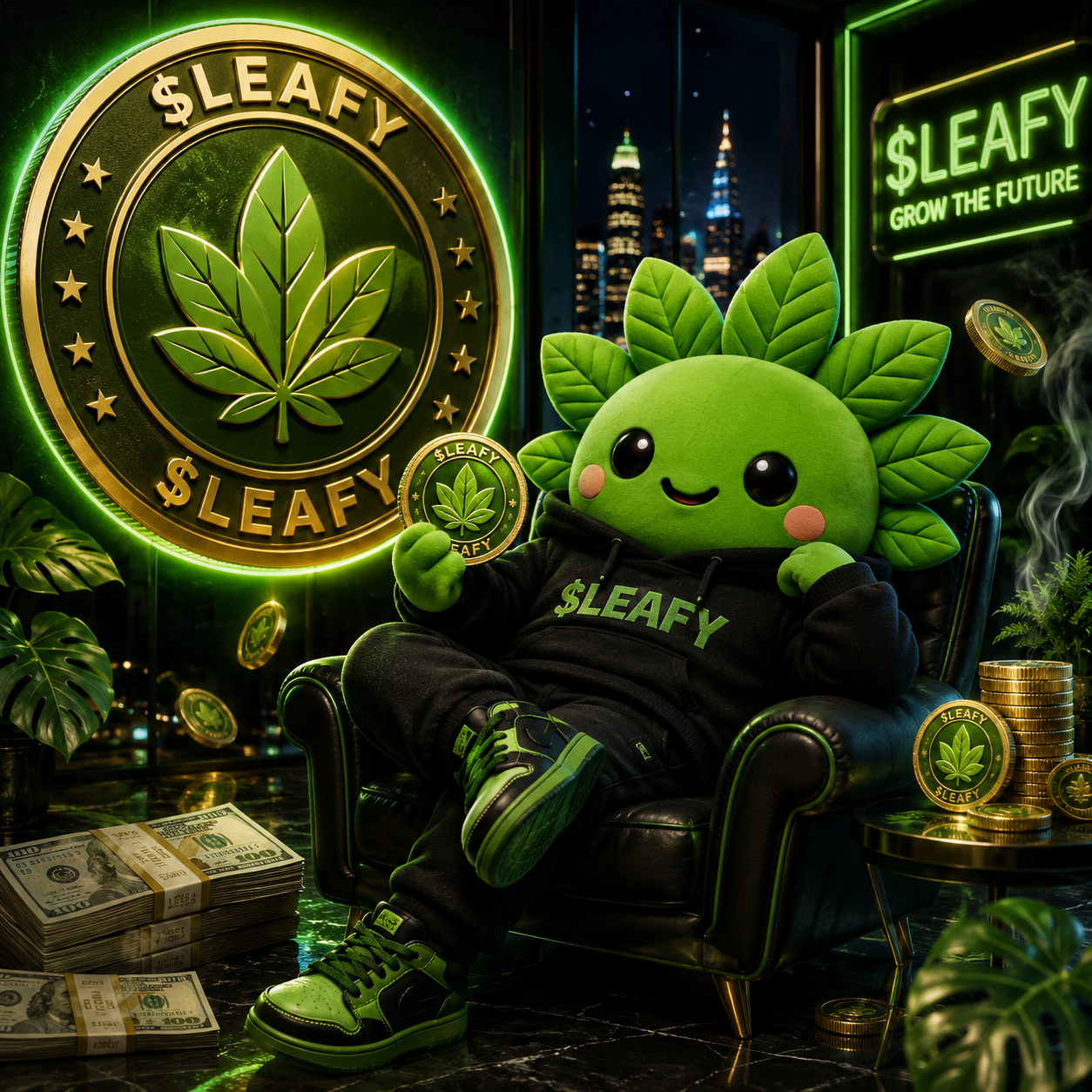 Leafy relaxing in a chair