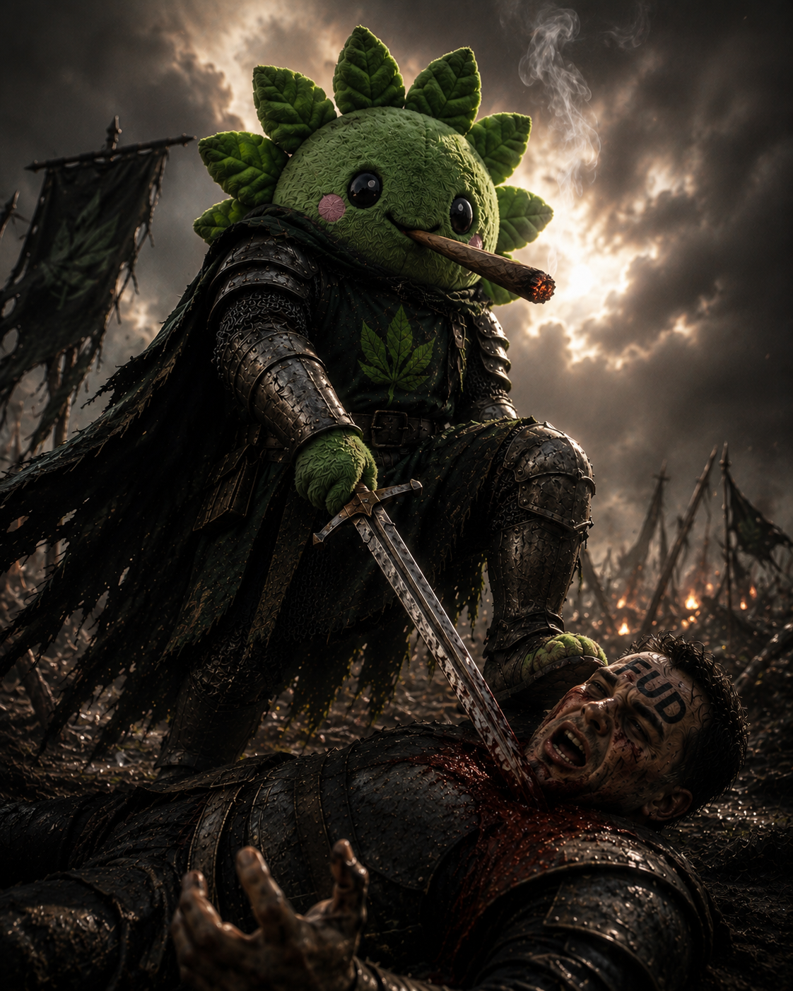 Leafy dressed as a fantasy knight